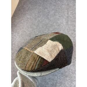 Vintage Hanna Hats Patchwork Tweed Wool Flat Cap Retro Classic Newsboy Ivy Hat
